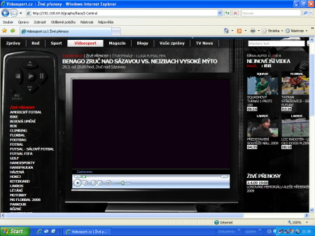 www.videosport.cz - server pro internetové on-line přenosy TV Nova sport